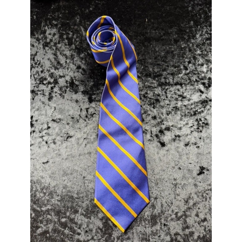 Polo Ralph Lauren 100% Silk Tie Blue Gold Repp Stripe Handmade Italy